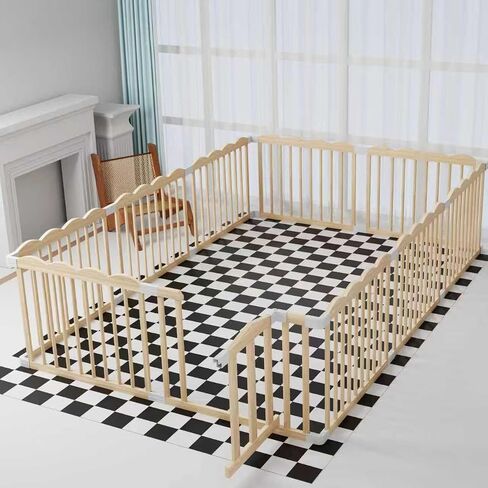 Wooden Baby Playpen 50x65x24In Adjustable Play Yard with Lock Gate | Easy to Assemble, Large Portable Play Pen for Babies and Toddlers, Infant Play Pen Play, Made of Natural Pine Wood in Kuwait
