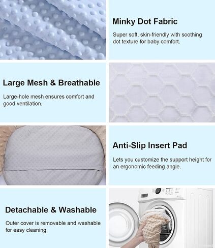 Nursing Breastfeeding Pillow, Breathable Mesh, Adjustable Height | C-Shaped Feeding Support, Removable Washable Cover, Anti-Slip Base, Wide Opening for Most Body Types, Soft Minky Dot Fabric in Kuwait
