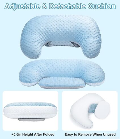 Nursing Breastfeeding Pillow, Breathable Mesh, Adjustable Height | C-Shaped Feeding Support, Removable Washable Cover, Anti-Slip Base, Wide Opening for Most Body Types, Soft Minky Dot Fabric in Kuwait