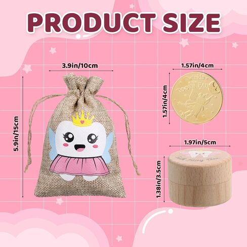 3 Pcs Tooth Fairy Box Teeth Keepsake Storage Boxs Cute Carved Wooden Box with Tooth Stores Lost Teeth for Kids Souvenir Dropped Gift With Toothes Fairy Bag Foil Reward Coins for Little Boy Girl in Kuwait