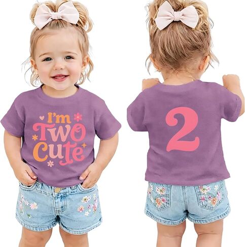 Girls 2nd Birthday Shirts I'm Two Cute T-Shirt Toddler 2T Birthday Outfits B-Day Party Tees 2 Years Old Gift Tops in Kuwait