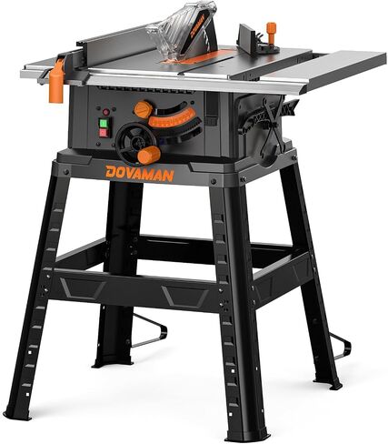 DOVAMAN 10-Inch 15A Table Saw, Tablesaw/W Stand, Max Cutting Height: 2.48" (45°) / 3.35" (90°), 5300 RPM Copper Motor, Extension on One Side, Multifunctional Table Saw for Various Wood Working in Kuwait