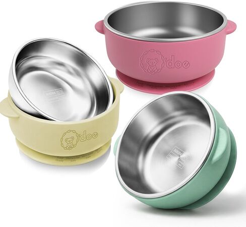 o'doe™ Suction Bowls for Baby - Non-Toxic Stainless Steel Baby Bowls 5" with Non-Slip Removable Silicone Shell - BPA-Free Toddler Bowls (Green + Rose + Beige) in Kuwait