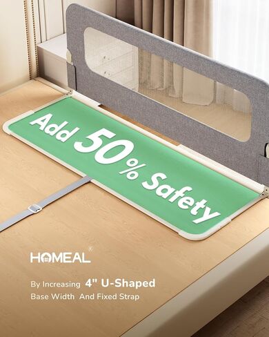 HOMEAL Bed Rail for Toddlers - 59"x24" Extra Long Foldable Toddler Bed Rails for King, Queen, Twin, Full, Double Bed - Breathable Guard Rail for Toddlers with U-Shape Base, Grey in Kuwait