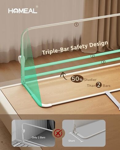 HOMEAL Bed Rail for Toddlers - 59"x24" Extra Long Foldable Toddler Bed Rails for King, Queen, Twin, Full, Double Bed - Breathable Guard Rail for Toddlers with U-Shape Base, Grey in Kuwait