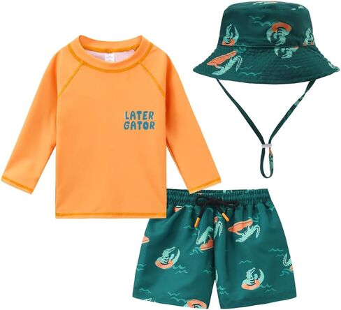 Baby Boys Swimsuit Trunk and Rashguard Set Sun Hat UPF 50+ Toddler Bucket Hat in Kuwait