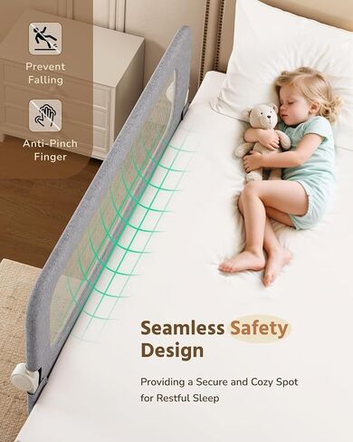 HOMEAL Bed Rail for Toddlers - 59"x24" Extra Long Foldable Toddler Bed Rails for King, Queen, Twin, Full, Double Bed - Breathable Guard Rail for Toddlers with U-Shape Base, Grey in Kuwait