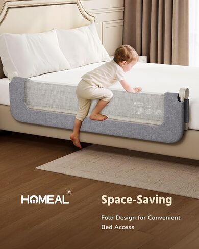HOMEAL Bed Rail for Toddlers - 59"x24" Extra Long Foldable Toddler Bed Rails for King, Queen, Twin, Full, Double Bed - Breathable Guard Rail for Toddlers with U-Shape Base, Grey in Kuwait