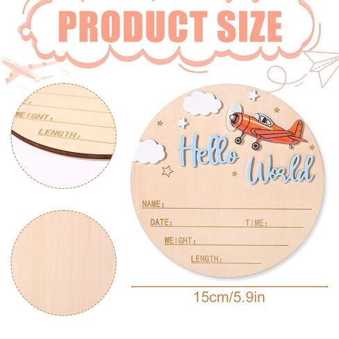 Newborn Announcement Sign, 15cm/5.91 Inch Wooden Hello World Sign Newborn Welcome Plaques Birth Name Plaques for Photo Props Hospital Nursery Gift (Blue) in Kuwait
