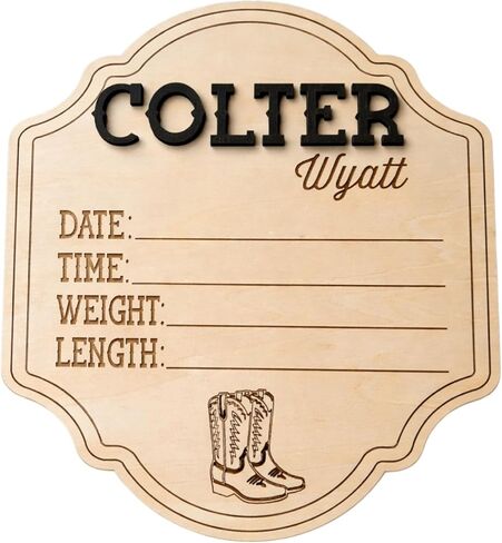 Personalized Western Baby Name Birth Stat Cowboy Nursery Decor, Custom Wood Announcement, Newborn Photo Prop & Nursery Keepsake (Stat Sign) in Kuwait