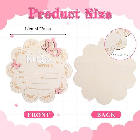 JJUNW Hello World Newborn Sign, 6 Inch Pink Butterfly Baby Name Announcement Sign Wooden Baby Welcome Signs, Birth Announcement Signs for Newborn Photo Props Babies Shower Hospital Nursery in Kuwait