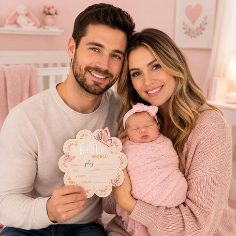 JJUNW Hello World Newborn Sign, 6 Inch Pink Butterfly Baby Name Announcement Sign Wooden Baby Welcome Signs, Birth Announcement Signs for Newborn Photo Props Babies Shower Hospital Nursery in Kuwait