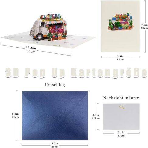 3D Pop-Up Birthday Greeting Card, Colorful Flower Truck Design, Handmade Eco-Friendly Cardstock, Blank Inside for Messages, Unique Surprise Gift for Mom Sister Girlfriend Friends in Kuwait