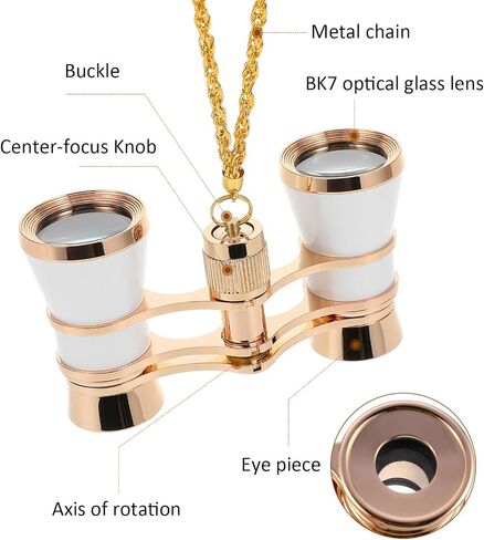 STOBAZA Opera Glasses Binoculars Compact Lightweight Aluminum Alloy with Storage Pouch and Necklace Chain Vintage Style for Theater and Opera Sightseeing in Kuwait