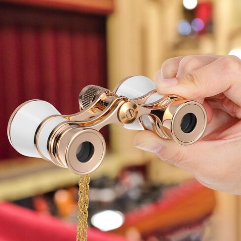 STOBAZA Opera Glasses Binoculars Compact Lightweight Aluminum Alloy with Storage Pouch and Necklace Chain Vintage Style for Theater and Opera Sightseeing in Kuwait