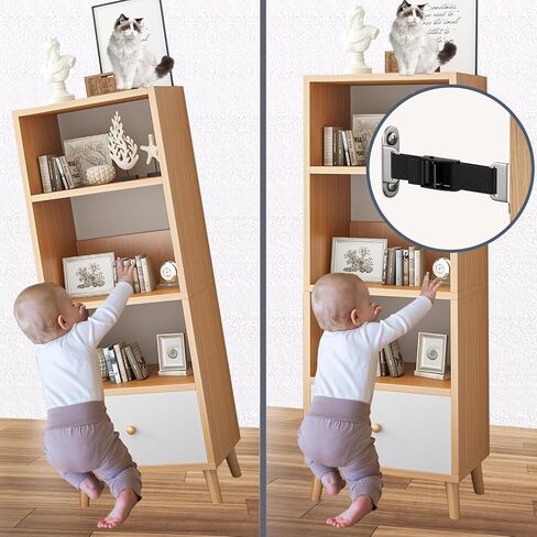 Furniture Anchors (4 Sets) for Baby Proofing, Anti Tip Furniture Anchor Securing 500 lbs/Keep Baby Pet Safety from Falling Furniture, Metal White Earthquake Straps in Kuwait
