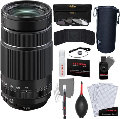 FUJINON XF 70-300mm f/4-5.6 R LM OIS WR Lens + Photo Starter Kit |11 Pieces + 3-Piece Multi-Coated HD Filter Set (67mm UV/CPL/ND8) + Lens Pouch - Extra Large in Kuwait