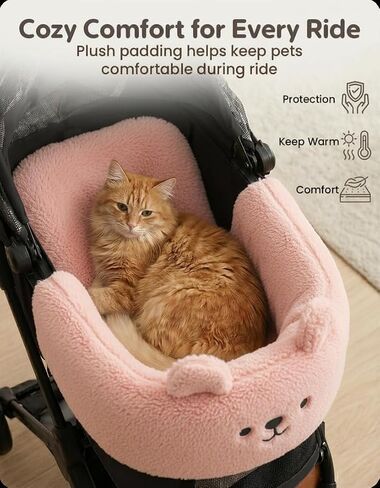 Pet Stroller Comforter Set – Ultra-Soft Cushion, Pillow & Edge Cover – Machine Washable, Protective & Cozy Liner for Dogs & Cats – Easy Install (Lemonade Pink, Stroller Not Included) in Kuwait