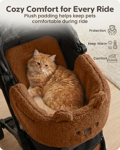 Pet Stroller Comforter Set – Ultra-Soft Cushion, Pillow & Edge Cover – Machine Washable, Protective & Cozy Liner for Dogs & Cats – Easy Install (Teddy Brown, Stroller Not Included) in Kuwait