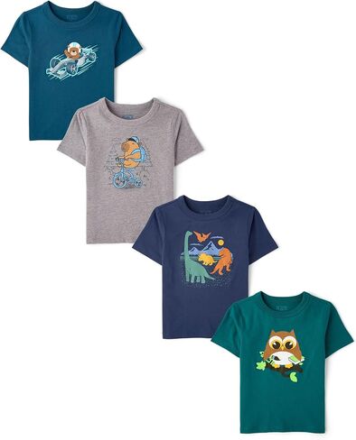 The Children's Place Baby Boys' Nd Toddler Dinos,Animals,Cars Short Sleeve Graphic T-Shirts,4 Pack in Kuwait