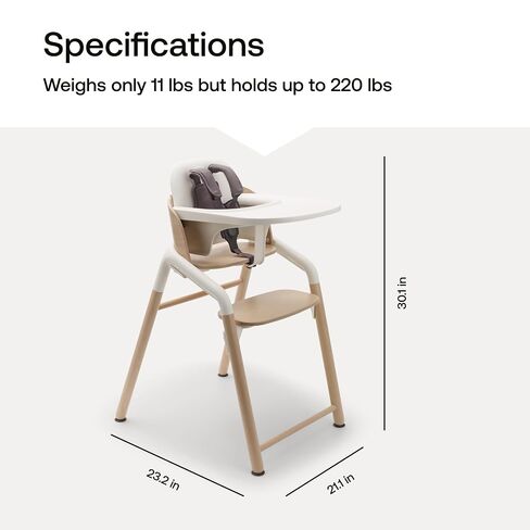 Bugaboo Giraffe Wooden Baby High Chair Adjustable Ergonomic Design | 1-second adjustment, easy clean design, FSC beechwood, bioplastic, newborn set compatible, White in Kuwait