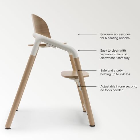 Bugaboo Giraffe Wooden Baby High Chair Adjustable Ergonomic Design | 1-second adjustment, easy clean design, FSC beechwood, bioplastic, newborn set compatible, White in Kuwait