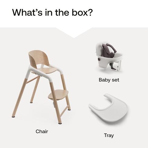 Bugaboo Giraffe Wooden Baby High Chair Adjustable Ergonomic Design | 1-second adjustment, easy clean design, FSC beechwood, bioplastic, newborn set compatible, White in Kuwait
