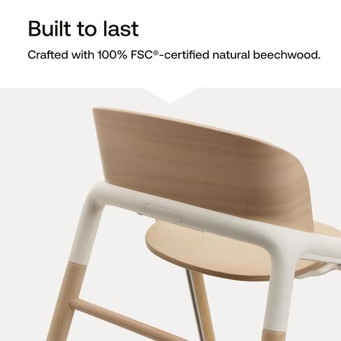 Bugaboo Giraffe Wooden Baby High Chair Adjustable Ergonomic Design | 1-second adjustment, easy clean design, FSC beechwood, bioplastic, newborn set compatible, White in Kuwait