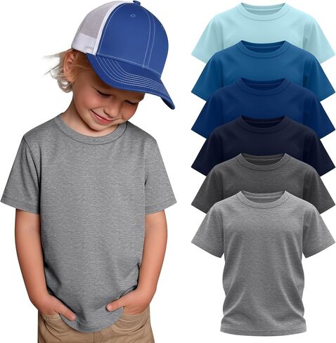 6 Pack Toddler Boys Cotton Short Sleeve T Shirts Crewneck Tees Kids Baby Solid Basic Tops Clothes Summer in Kuwait