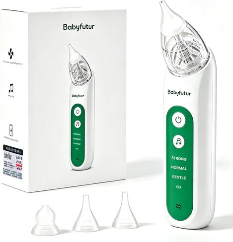 Babyfutur Electric Nasal Aspirator for Baby, Nose Sucker for Newborn Infants Toddlers with Adjustable 3 Suction Levels,3 Silicone Tips, Easy to Breathe & Reusable,Music Soothing Function in Kuwait