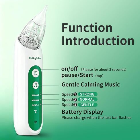Babyfutur Electric Nasal Aspirator for Baby, Nose Sucker for Newborn Infants Toddlers with Adjustable 3 Suction Levels,3 Silicone Tips, Easy to Breathe & Reusable,Music Soothing Function in Kuwait