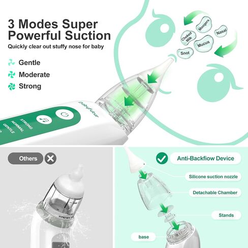 Babyfutur Electric Nasal Aspirator for Baby, Nose Sucker for Newborn Infants Toddlers with Adjustable 3 Suction Levels,3 Silicone Tips, Easy to Breathe & Reusable,Music Soothing Function in Kuwait