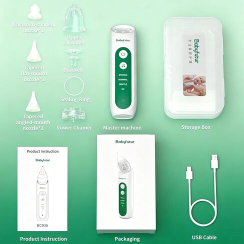 Babyfutur Electric Nasal Aspirator for Baby, Nose Sucker for Newborn Infants Toddlers with Adjustable 3 Suction Levels,3 Silicone Tips, Easy to Breathe & Reusable,Music Soothing Function in Kuwait