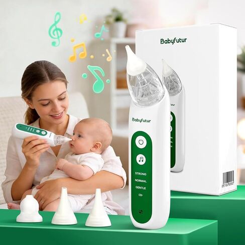 Babyfutur Electric Nasal Aspirator for Baby, Nose Sucker for Newborn Infants Toddlers with Adjustable 3 Suction Levels,3 Silicone Tips, Easy to Breathe & Reusable,Music Soothing Function in Kuwait