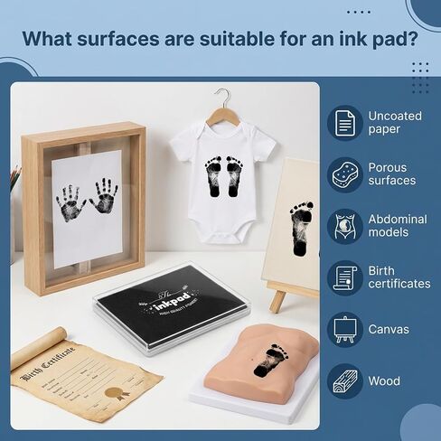 Large Ink Pad for Baby Hand and Footprints, Washable Black Stamp Pad 4.92 X 3.94inches Ink Pads for Dog Paw Prints Office Home DIY Crafting in Kuwait