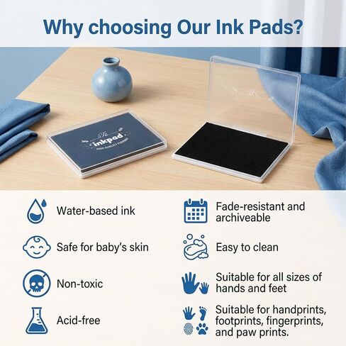 Large Ink Pad for Baby Hand and Footprints, Washable Black Stamp Pad 4.92 X 3.94inches Ink Pads for Dog Paw Prints Office Home DIY Crafting in Kuwait