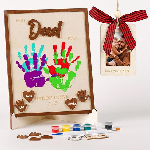 10" Best Dad Ever Hands Down DIY Frame Hand Print Kits, Personalized Father Day Craft for Dad from Kids, Family Handprint Keepsake for Daddy, Papa from Son Daughter in Kuwait