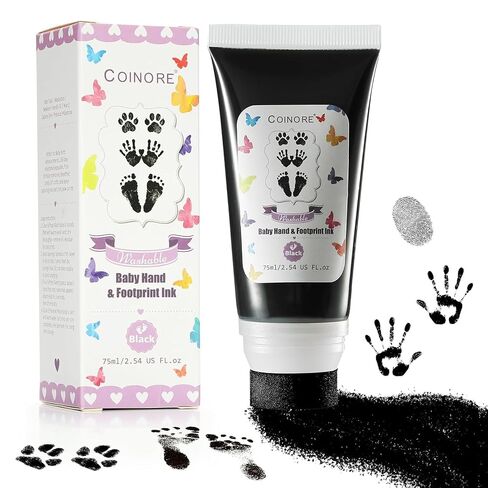 Baby Hand and Footprint Pet Paw Friendly Ink Paint, Black, Non-Toxic Acid-Free, Safe Washable Ink Paint for Newborn Keepsake Dog Cat DIY Christmas Gift for New Moms, 2.54 fl oz in Kuwait