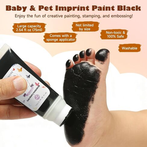 Baby Hand and Footprint Pet Paw Friendly Ink Paint, Black, Non-Toxic Acid-Free, Safe Washable Ink Paint for Newborn Keepsake Dog Cat DIY Christmas Gift for New Moms, 2.54 fl oz in Kuwait