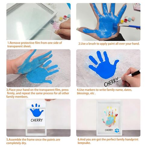 Family Handprint Kit, DIY Craft Keepsake with Wooden Frame, Craft Photo Frame Hand Print Ornament Set, Family Personalized Gift for New Baby (White, 4 Transparent Sheets) in Kuwait