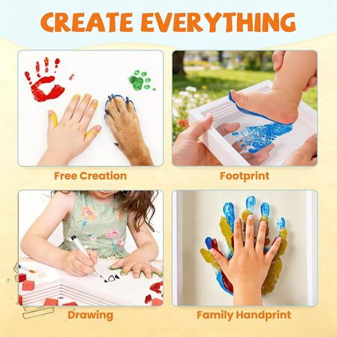 Family Handprint Kit, DIY Craft Keepsake with Wooden Frame, Craft Photo Frame Hand Print Ornament Set, Family Personalized Gift for New Baby (White, 4 Transparent Sheets) in Kuwait