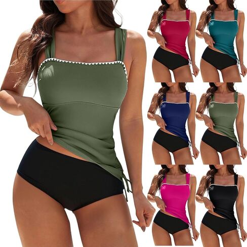 ' S Tankini Swimwear Tummy 2 Piece Ruched Drawstring Bathing Suit Shell in Kuwait