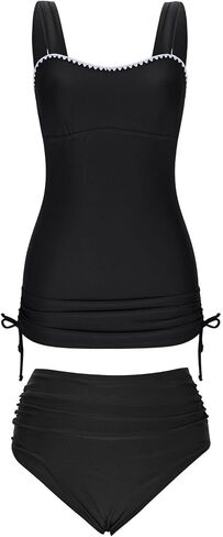 ' S Tankini Swimwear Tummy 2 Piece Ruched Drawstring Bathing Suit Shell in Kuwait
