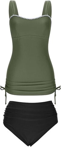 ' S Tankini Swimwear Tummy 2 Piece Ruched Drawstring Bathing Suit Shell in Kuwait