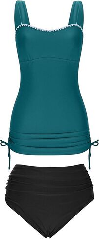 ' S Tankini Swimwear Tummy 2 Piece Ruched Drawstring Bathing Suit Shell in Kuwait