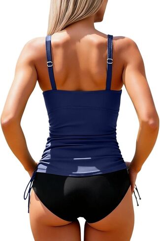 ' S Tankini Swimwear Tummy 2 Piece Ruched Drawstring Bathing Suit Shell in Kuwait