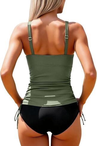 ' S Tankini Swimwear Tummy 2 Piece Ruched Drawstring Bathing Suit Shell in Kuwait