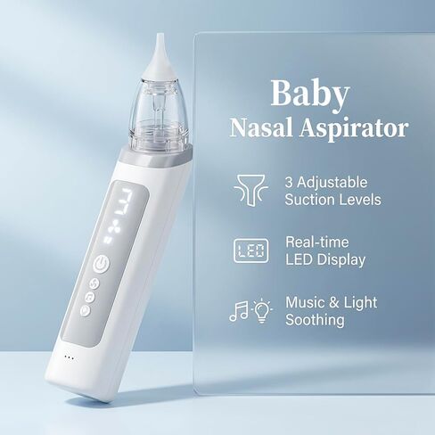 Electric Nasal Aspirator for Baby & Toddler, 3 Adjustable Suction Levels with Soothing Light & Music for Gentle Nasal Care in Kuwait