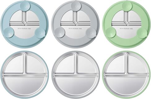 HaWare Toddler Plate with Suction, 3 Pack Baby Divided Plates, Feeding Set in Kuwait