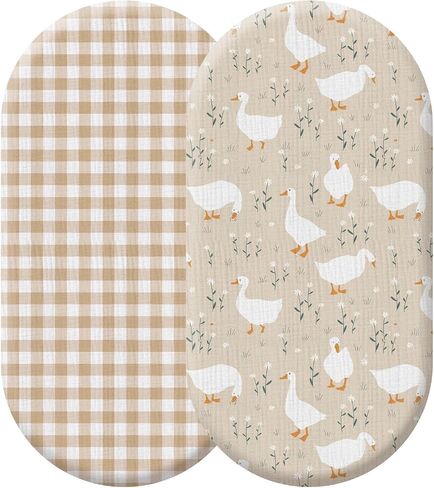 2 Pcs Muslin Silly Goose and Khaki Gingham Crib Sheets for Girl Soft and Breathable 100% Brown Plaid Cotton Crib Baby Bed Sheets Fitted Mattress Cover for 52''x 28'' Standard Mattress Size in Kuwait